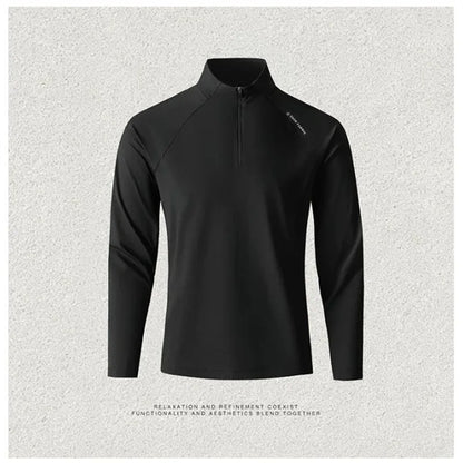 Men's Quick-Dry Half-Zip Long Sleeve T-Shirt – Breathable Four-Way Stretch Athletic Top with UPF50+ Cool Touch for Running & Gym