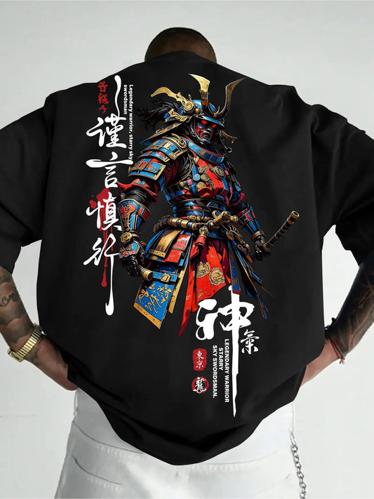 Japanese Samurai Warrior Print on Premium Soft 100% Cotton Mens T Shirt Perfect for Summer Night Outs and City Walks