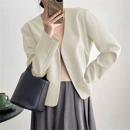 2025 Spring Autumn Fashion New Women's Suit Jackets Solid Short Coats Korean Blazers Long Sleeve Cardigan Coat Without Placket