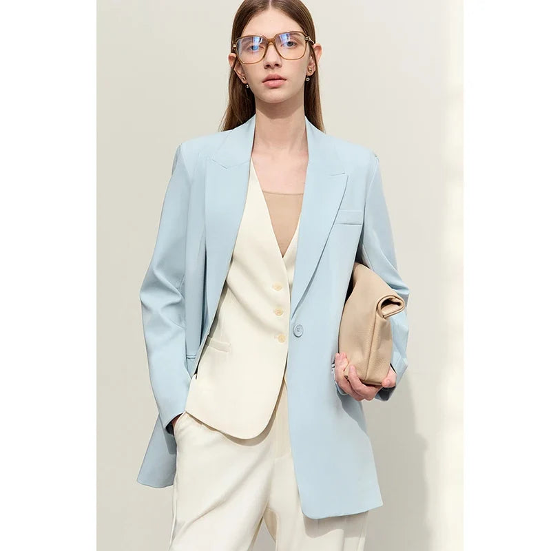 Minimalism Blazer for Women Korean 2023 Sping New Loose Office Lady Women's Jacket Fashion Black Solid Female Coat 12321065