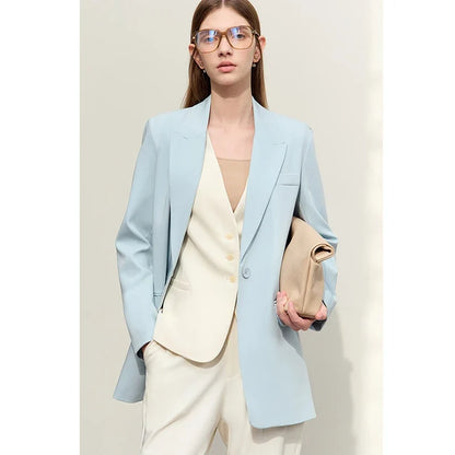 Minimalism Blazer for Women Korean 2023 Sping New Loose Office Lady Women's Jacket Fashion Black Solid Female Coat 12321065