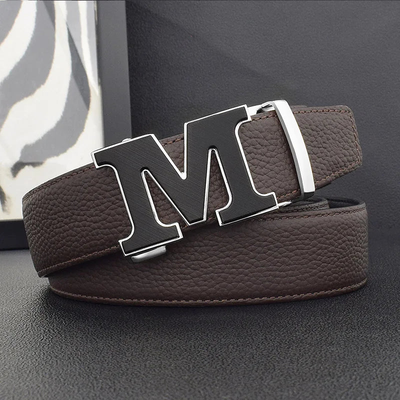 High Quality Designers Letter M White Leather Belt Men Luxury Famous Young Men Cowhide  Brand Jeans Relaxed Jeans Mode Man Belt