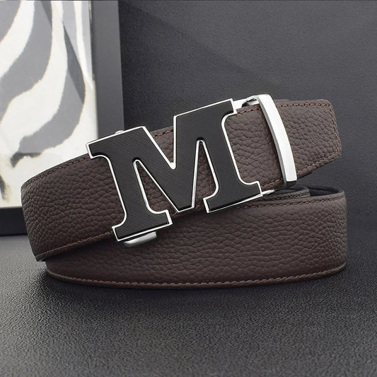 High Quality Designers Letter M White Leather Belt Men Luxury Famous Young Men Cowhide  Brand Jeans Relaxed Jeans Mode Man Belt
