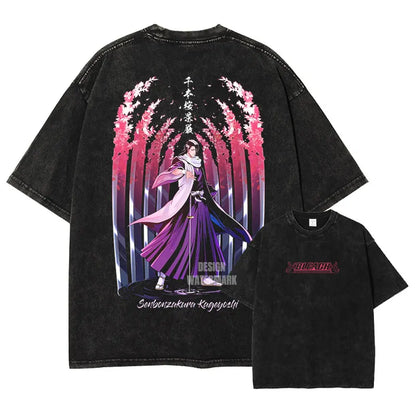 Japan Anime Bleach Aizen Sousuke Graphic Tee Men Oversized Washed Tshirts Manga Casual T Shirt Harajuku Male Cotton T-shirt