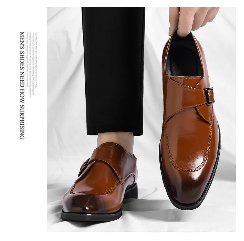 Buckle Designer Big Size Dress Shoes for Men Spring Autumn Solid Color Cow Leather Shoes Male Fashion Business Casual Shoe Man