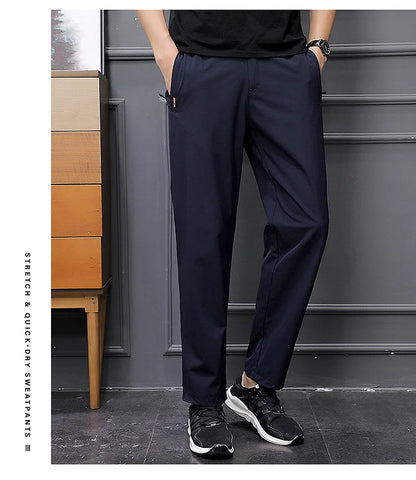 Men's Summer Cargo Pants Big Size Ice Silk Stretch Breathable Straight Leg Pants Quick Dry Elastic Lightweight Long Trousers