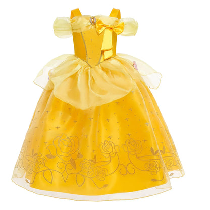 Kids Cosplay Disney Beauty and The Beast Belle Princess Dress Girls Party Costume Children Fancy Birthday Party Flower Disguise