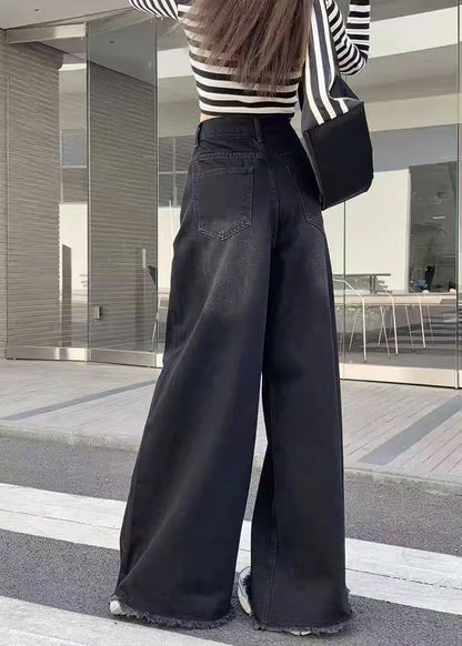 Wide Leg Jeans Women Denim Pants Vintage Straight Trousers Autumn Spring Fashion Female Black Casual Jeans Wide Leg Pants