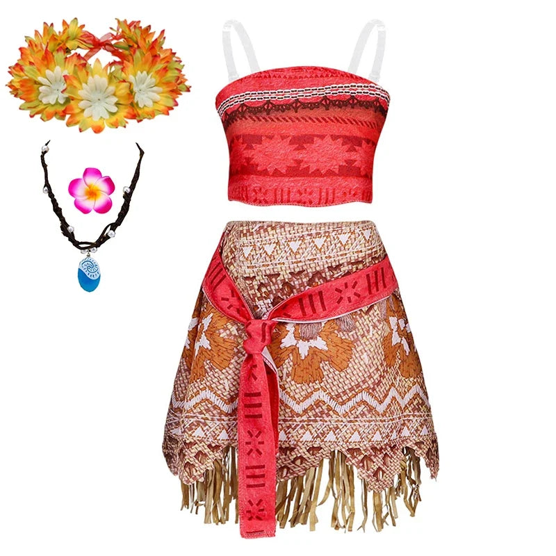 New Disney Movie Moana Girl Dress Halloween Cosplay Party Costume Princess Fancy Clothes Children Vaiana Outfit Dress