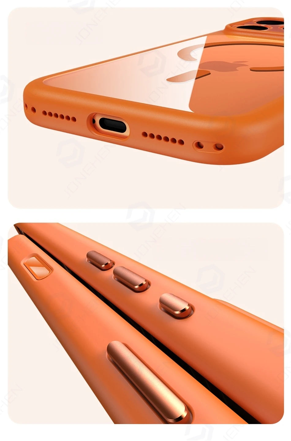 Magnetic Business Simplicity Shockproof Orange Bumper Camera Button Case For iPhone 17 16 15 14 Pro Max Clear Cover For Magsafe