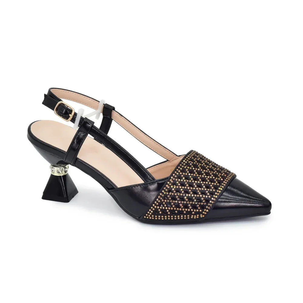 New Fashion Party Shoes and Bag Match for Women Luxury Elegant Pointed Toe Rhinestone Nigerian Shoe and Bag Set for Women Italy