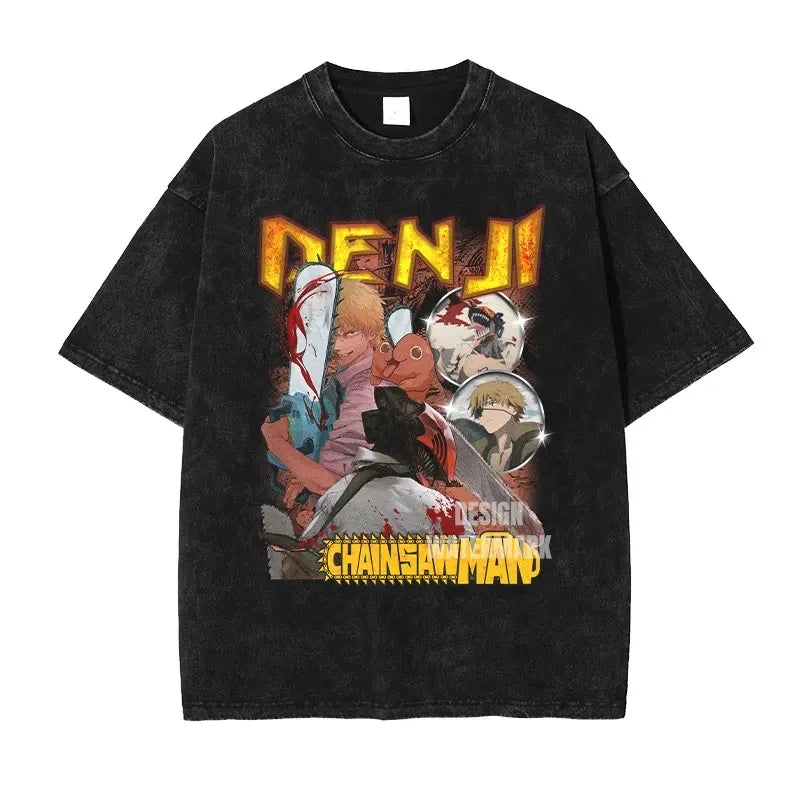 Anime C-Chainsaw M-Man T Shirts Oversized Vintage Washed Denji T-shirt Manga Power T Shirt Pochita Makima Reze Tops Tees man