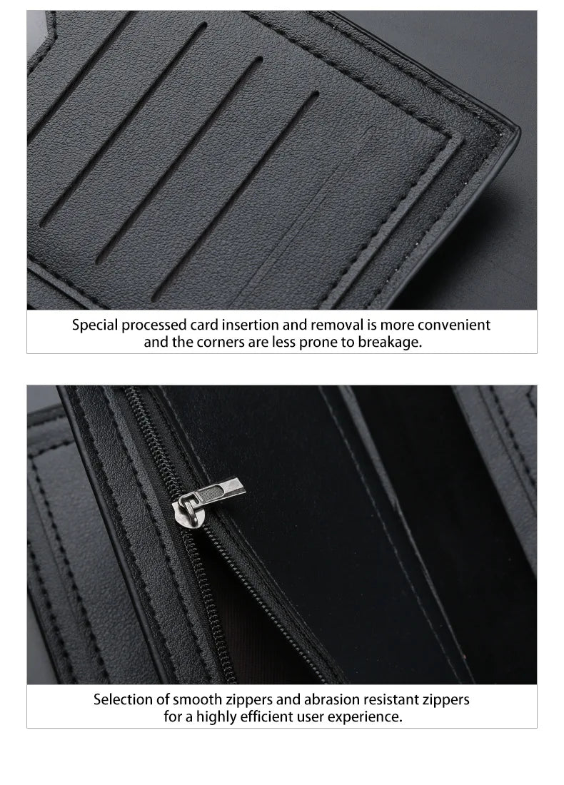 Magnetic Buckle Trifold Men Wallet PU Leather Business Casual Multi Card Holder Short Long Style Male Daily Purse Cartera Hombre