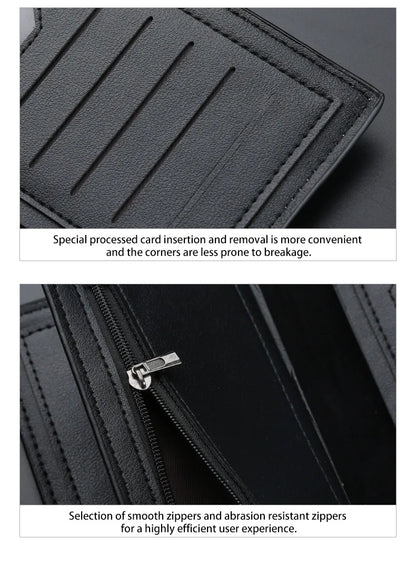 Magnetic Buckle Trifold Men Wallet PU Leather Business Casual Multi Card Holder Short Long Style Male Daily Purse Cartera Hombre