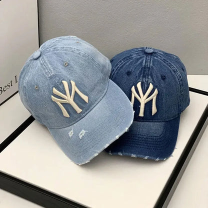 Unisex Letter Embroidery Washed Cowboy Baseball Caps Spring and Autumn Outdoor Adjustable Casual Hats Sunscreen Hat