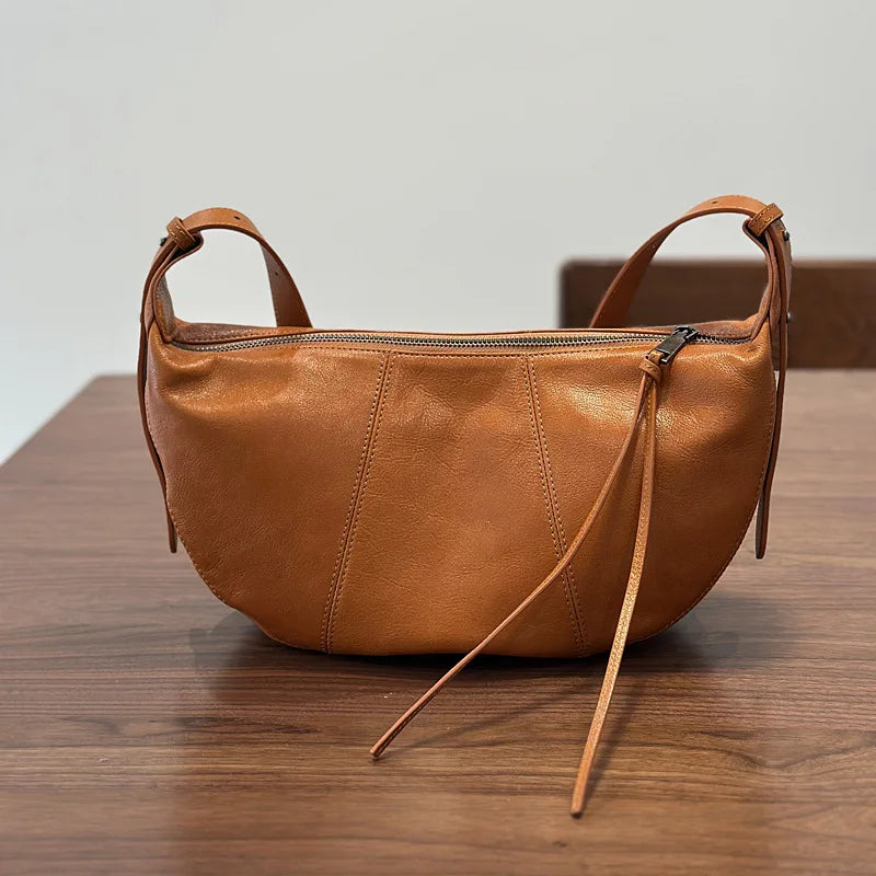 2026 New Genuine Leather Women's Bag Casual Solid Color Versatile Saddle Bag Soft Cowhide Shoulder Crossbody Bags