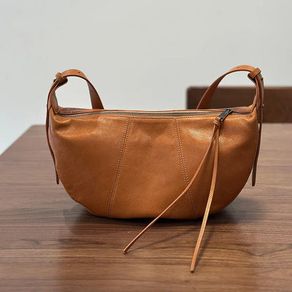 2026 New Genuine Leather Women's Bag Casual Solid Color Versatile Saddle Bag Soft Cowhide Shoulder Crossbody Bags