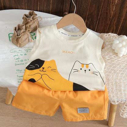 Summer Girls Clothes Suit Children Boys Vest Shorts 2Pcs/Sets Kids Infant Baby Boys Clothing Sports Costume Toddler Tracksuits