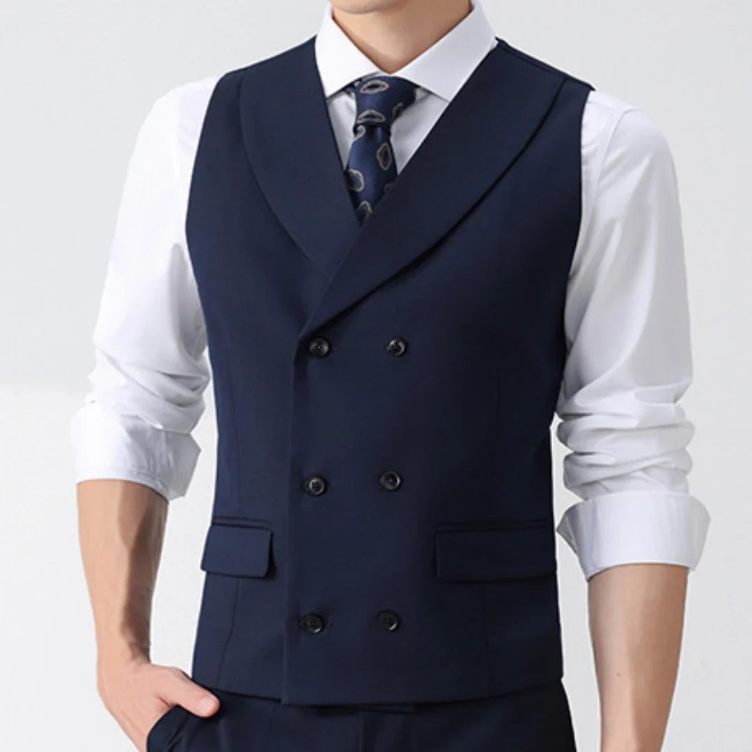 Men Vest Gray Solid Double Button With Lapel Waistcoat For Wedding Banquet Business Party Office Work Casual Men Suit Vest