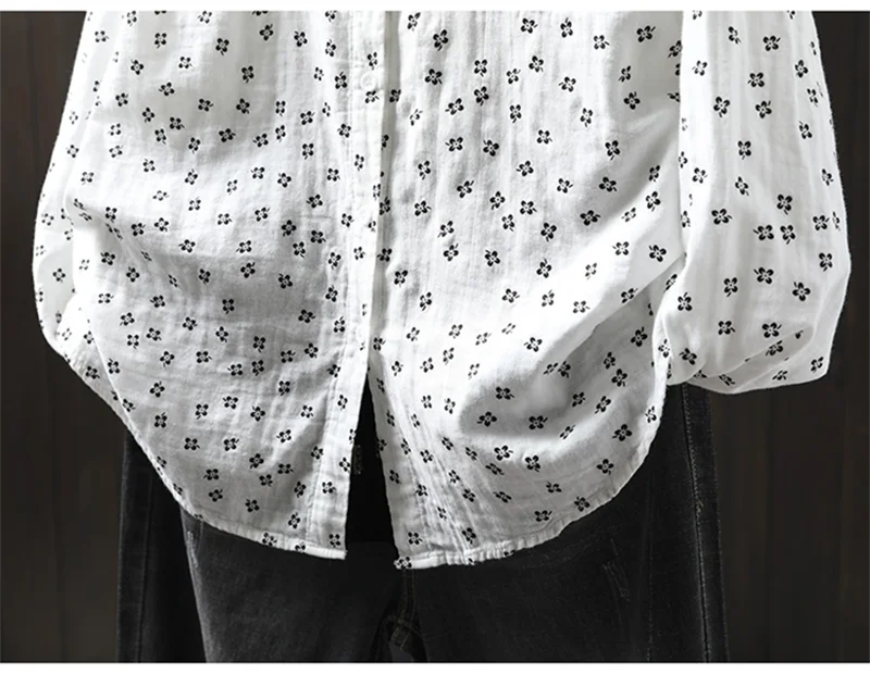 Sweet Snow Dots Print Shirt, Double Layers, Cotton Yarn, Peter Pan Collar, Long Sleeve, Casual Blouse Shirt