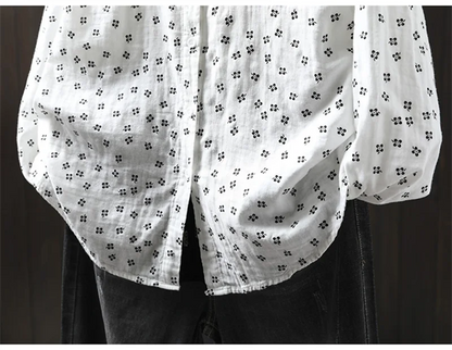 Sweet Snow Dots Print Shirt, Double Layers, Cotton Yarn, Peter Pan Collar, Long Sleeve, Casual Blouse Shirt