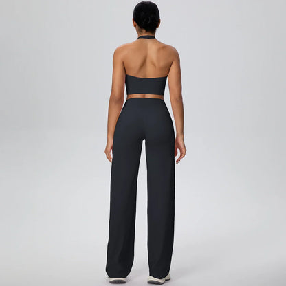 2Pieces Breathable Summer Workout Top Pants Yoga Set Yoga Underwear With Chest Pad Quick Drying Push Up Pencil Pants Yoga Set