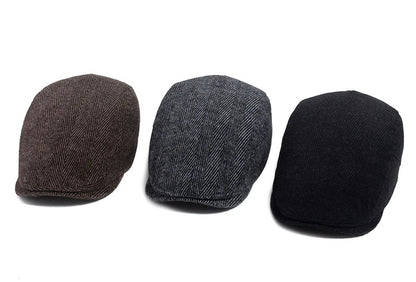 Vintage Big Herringbone Beret For Men Autumn Winter Warm Casual Newsboy Cap Fashion Women Flat Hat Double Breasted Adjustable