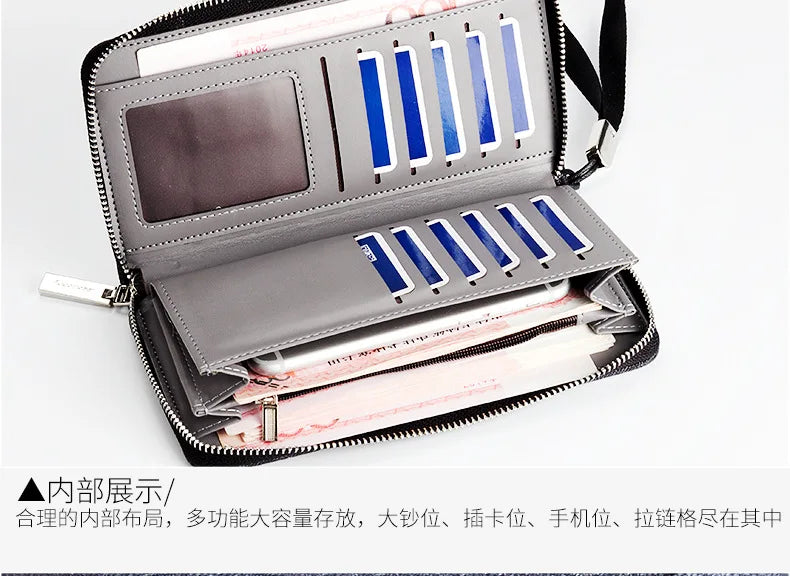 Men's Long Wallet Casual Canvas Zipper Handbag with Multiple Card Slots Large Capacity Mobile Wallet