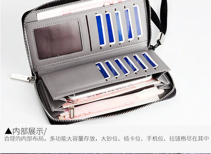 Men's Long Wallet Casual Canvas Zipper Handbag with Multiple Card Slots Large Capacity Mobile Wallet