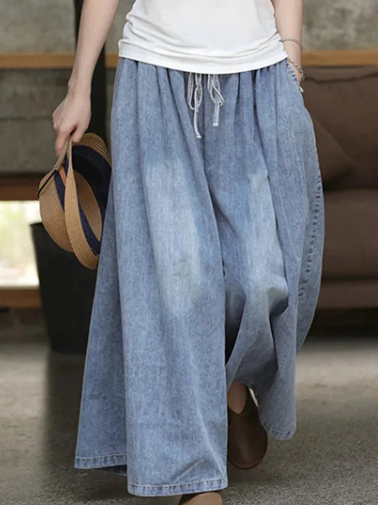 2024 Korean Fall Fashion Womens Loose Denim Wide Pants Ladies Casual Oversized Jeans Luxury Classic Vintage Trousers