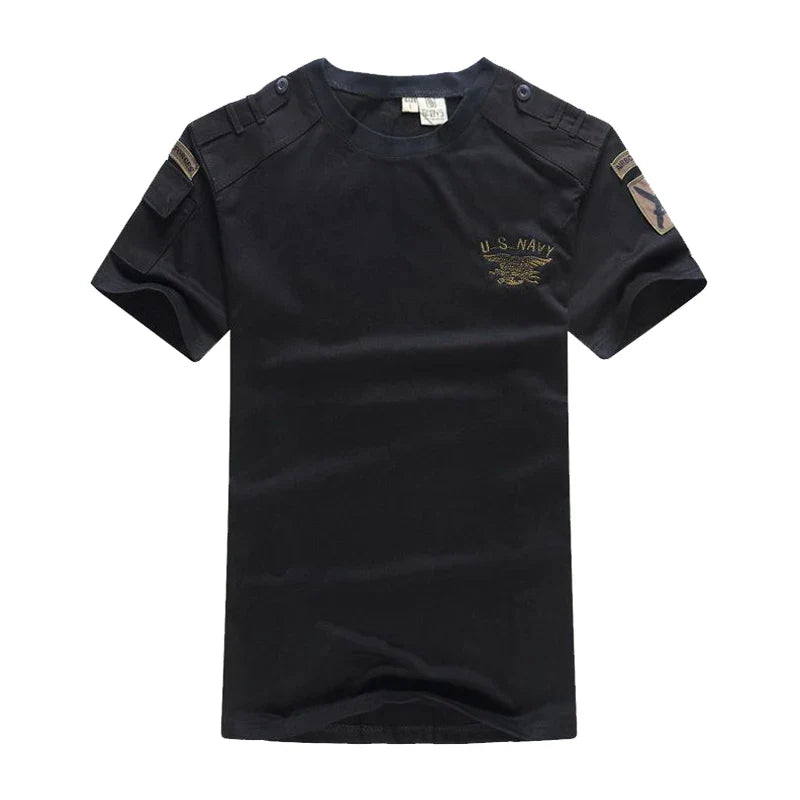 Summer Style Men's T-Shirts Military Style Short Sleeve Tees Streetwear Embroidery Pure Cotton Casual T Shirt Men Cloting