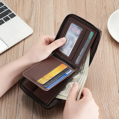Portefeuille en cuir pour hommes, portefeuille de luxe pour hommes, porte-cartes zippé avec poche à monnaie, portefeuilles RFID, cadeaux pour hommes, sac d'argent