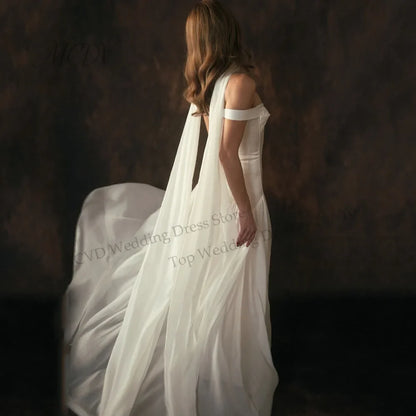Off The Shoulder Chiffon A Line Wedding Dress Pleated Corset Back Bride Gowns Strapless vestido de casamento noiva civil 2026