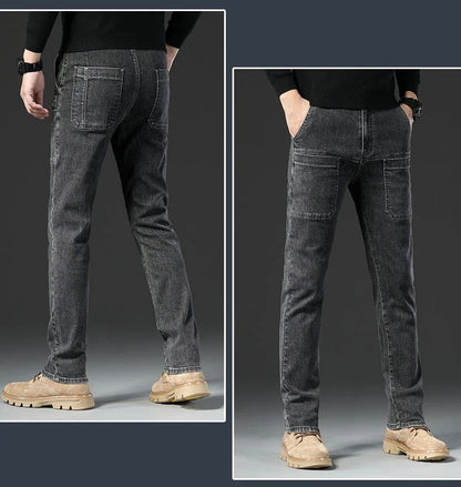 6 Pocket Design Denim Jeans Men's 2025 New High Elasticity Denim Casual Trousers Straight Male Pants Fashion Mid-waist Jeans