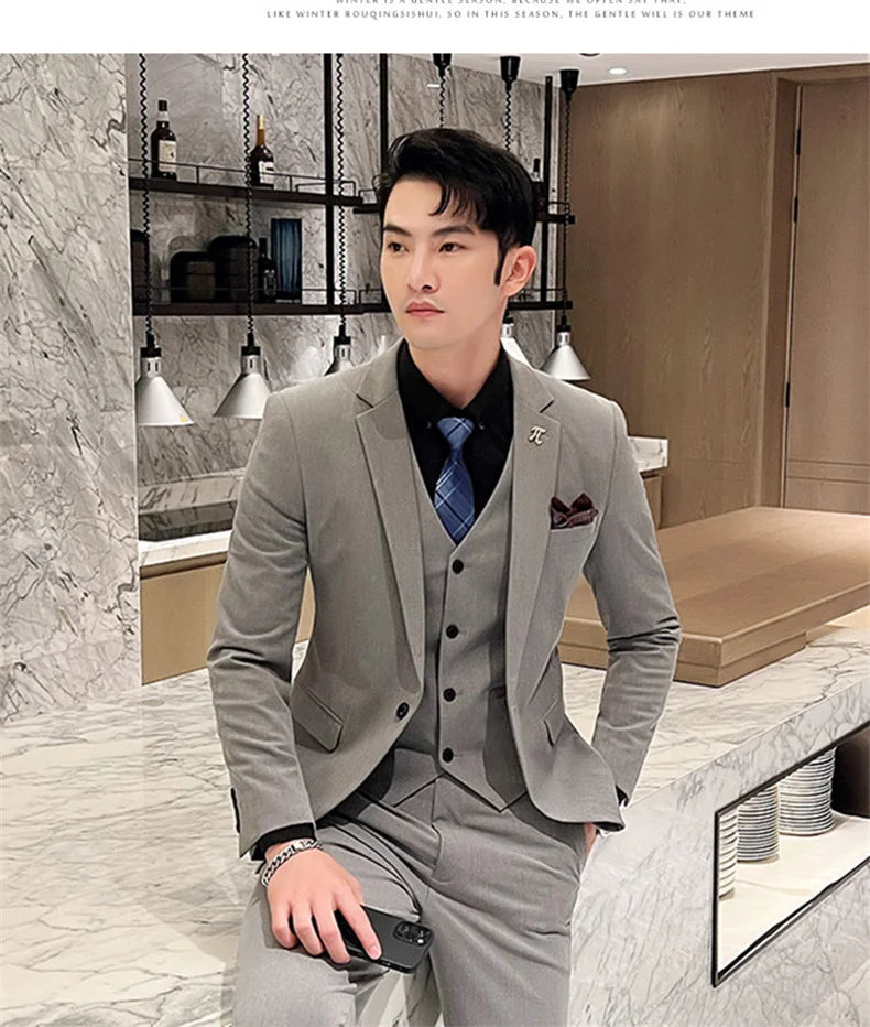 S-5XL Jacket Vest Pants Boutique Solid Color Casual Business Office Slim Mens Suit Groom Wedding Gown Blazer Waist Coat Trousers