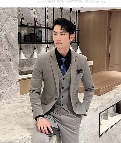 S-5XL Jacket Vest Pants Boutique Solid Color Casual Business Office Slim Mens Suit Groom Wedding Gown Blazer Waist Coat Trousers