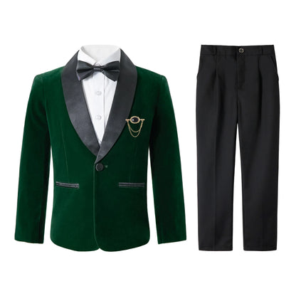 5Pcs Boys Christmas Velvet Formal Suits Kids Slim Tuxedo Set Classic Wedding Birthday Wear 3-12Years