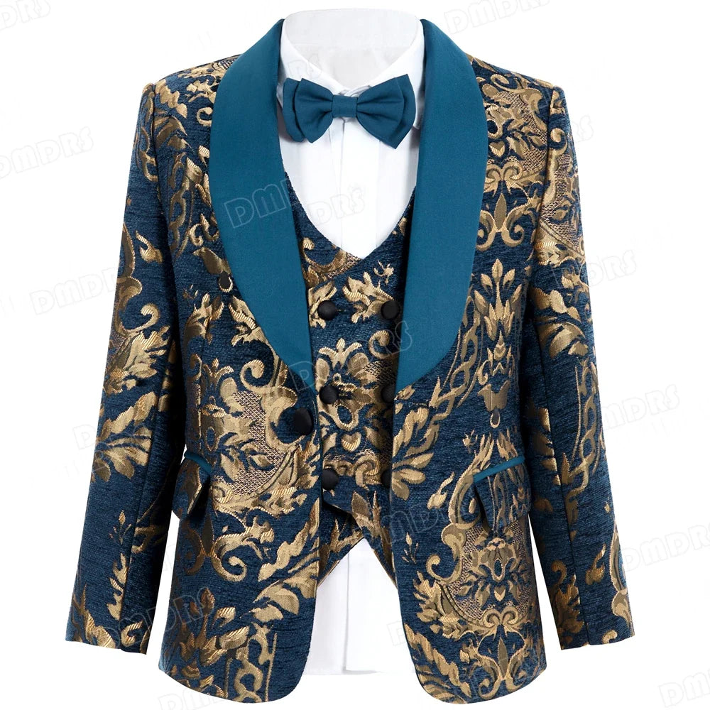 Luxury 4-Piece Set Suit Set for Boys 3-14 Years, Slim Fitting Jacket Vest Pants Bow-tie, Wedding Dresswear for Chidren In Stock