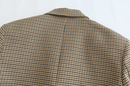 Women Fashion Double Breasted Plaid Blazer Coat Vintage Long Sleeve Flap Pockets Female Outerwear Chic Vestes Femme