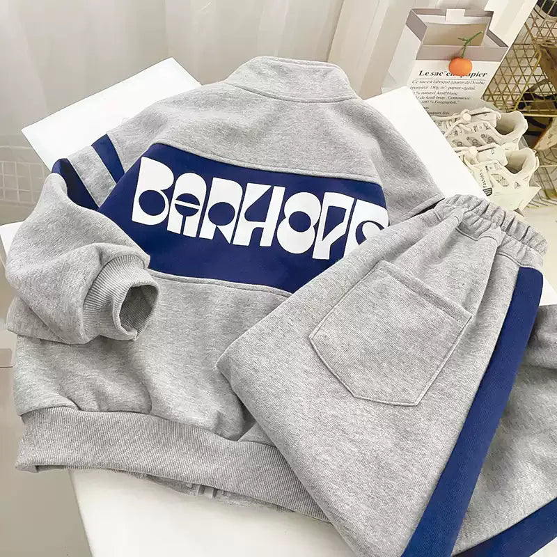 Boys Contrast Alphabet Full Zip Sweatshirt Jacket+Sweatpant Workout Set School Kids 2PCS Tracksuit Children Jogger Outfit 5-16Yr