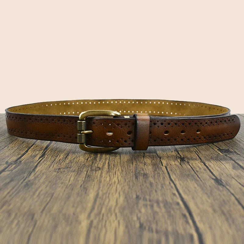 3.8cm Wide Genuine Leather Belt 105-125cm Male Retro Cowhide Waistband Men's Pin Buckle Belts DIY Jeans Pants Accessory
