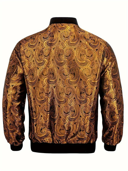 Gold Paisley Jacket Men's Clothing 3D Printed Colorful Long Sleeve Zipper Jackets Luxury Graphic Street Trend Autumn Bomber Coat
