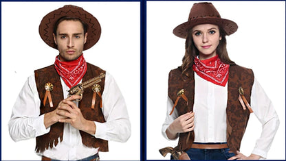 2024 Children Adult Cowboy Cosplay Costumes Halloween Party Masquerade Boy Woman Wild West Fancy Cowgirl Vest Cap Scarf Outfits