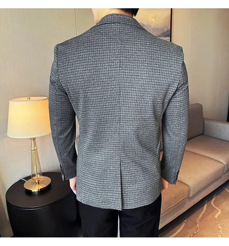 British Style Plaid Suit Jacket For Men 2025 New Business Casual Slim Blazer Formal Wedding Party Suit Dress Coats Men Clothing