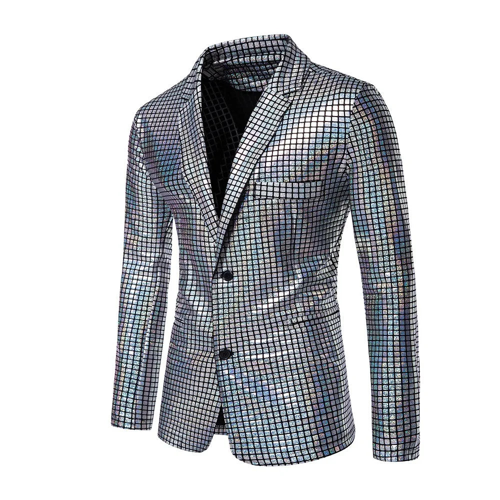 2026 New Men's Blue Plaid Suit Jacket, Fashion Blazer Coats, Black Green Silver Male Tops S M L XL XXL XXXL