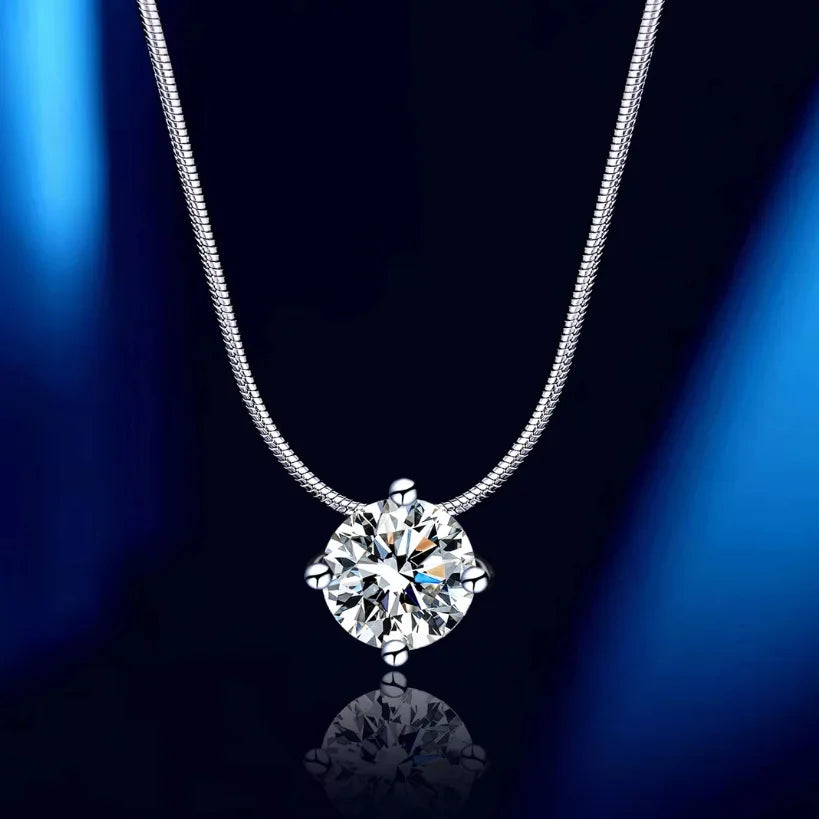 0.5-2CT D Color VVS1 Moissanite Pendant Necklace for Women S925 Silver 4 Claw Pass Diamond Test Neck Chain Christmas Gift