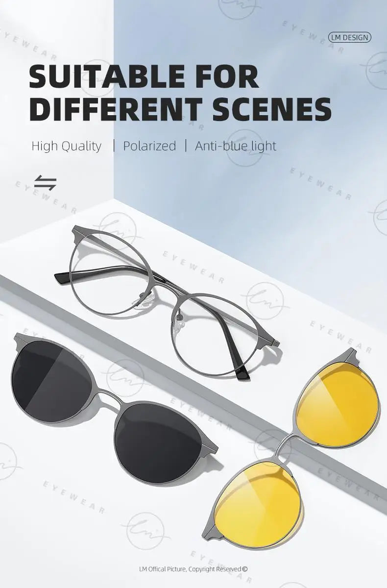 Magnetic Sunglasses Men Women Polarized Clip On Sun Glasses Frame Vintage Multifunctional lens Day Night Vision Eyewear UV400