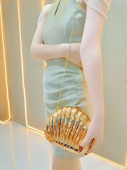 2025 Women Silver Gold Shell Bag Cute Acrylic Evening Clutch Bag With Strap For Wedding Party Small Purses Designer Handbags Ins
