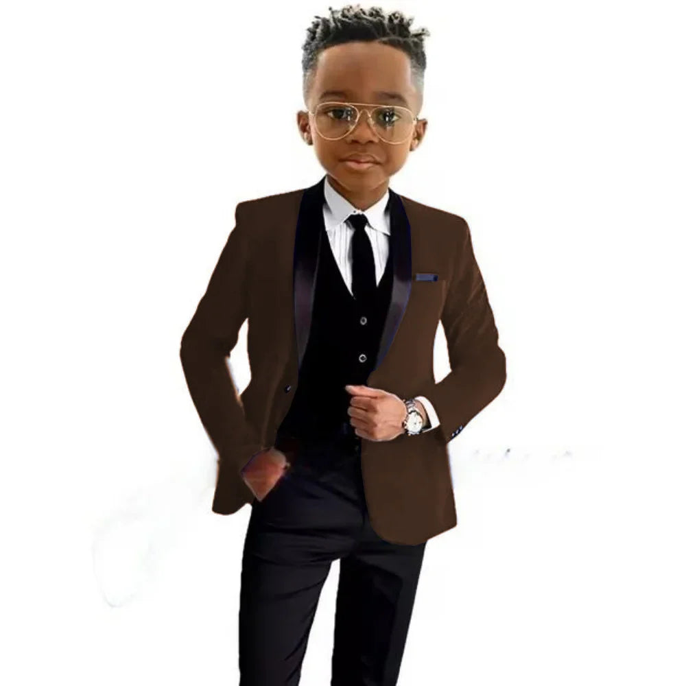 Christmas Boys Red Velvet Suits 3 Pieces Party Wear Formal Shawl Lapel Kids Suit Set Wedding Tuxedo Children's Stylish Tuxedo