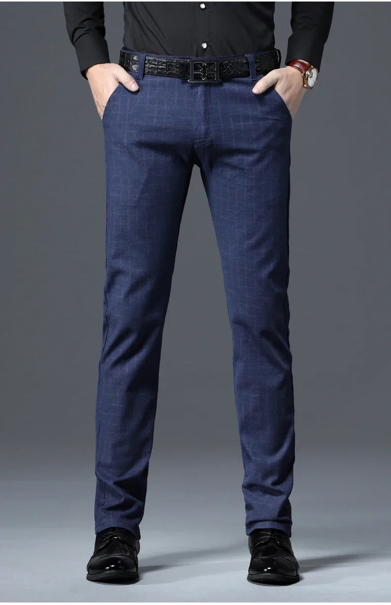 Men's Autumn New Classic Business Suit Pants Black Blue Fashionable Stretch Straight Slim Casual Trousers Brand Clothing Male